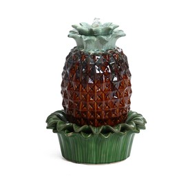LuxenHome Tabletop Water Fountain, 17 Inch Pineapple Glazed Ceramic Indoor Water Fountains, Modern Waterfall Fountain Outdoor, Table top Fountains Indoor and Outdoor for Patio, Garden Decor, Brown