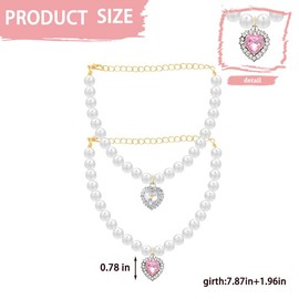 Cat Dog Pearl Necklace Collar for Small Medium Dog Cat Heart Necklaces with Rhinestone Collars for Cats Dogs Pearl Collar Puppy Pet Wedding Party Decorations Accessories