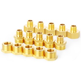 ERGAOBOY 15 x 1/4 inch BSP x 3/8 inch brass pipe fitting, hexagonal socket, reducing adapter, reducing hex nipple 1/4 inch BSP x 3/8 inch BSP connections