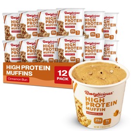 Bootylicious | High-Protein Muffin | 25g Protein, 7g Net Carbs, 2.32-2.75oz Cup, 12-Pack (Cinnamon Bun)
