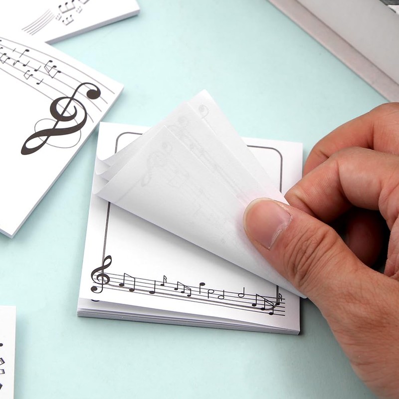 6 Pack Music Themed Sticky Note,Black White Music Notes Self-Stick