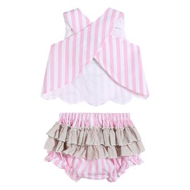 Lil cactus Pink Stripe Cupcake Applique Top and Bloomer Set, 2 Years