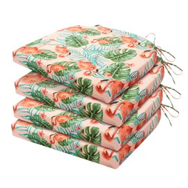 HARBOREST Outdoor Chair Cushions Set of 4 - Round Corner Water Resistant Outdoor Cushions for Patio Furniture - Patio Furniture Cushions with Ties, 17"x16"x2", Flamingo