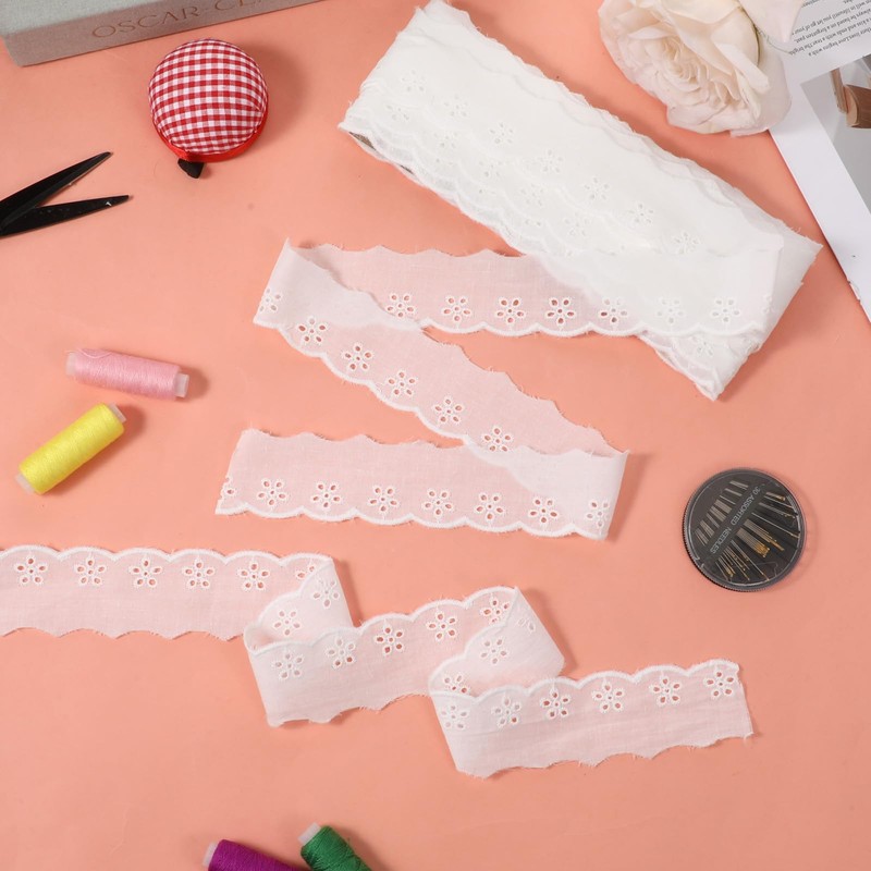 15 Yards Cotton Lace Trim, 1.8 Inch Eyelet Lace