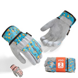 Vgo... 2 Pairs Kids Gardening Gloves Ages 3-9 | Breathable Yard Work Gloves | Outdoor Play, Cycling & DIY Safety Gloves, Machine Washable (2 Pairs, Size L, Blue&Pink, KID-MF3561)