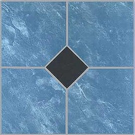 PowerSellerUSA Vinyl Self Adhesive Floor Tiles, 12x12 inches with 1.2 mm Thick Contemporary Design Peel and Stick Floor Tile Stickers, Square Flooring Tiles for Kitchen, Blue Square