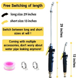 29'' Sprayer Wand Replacement, 3/8" Brass Barb Universal Stainless Sprayer Wand with Shut off Valve, Adjustable Watering Wand with 2 Hose Clamps & 1 Teflon Tape