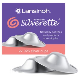 Lansinoh Original Silverette Nipple Cups - 925 Sterling Nickel Free Silver Nipple Shields for Breastfeeding - Naturally soothes and Protects Sore Nipples Breast Feeding - Postpartum Essentials