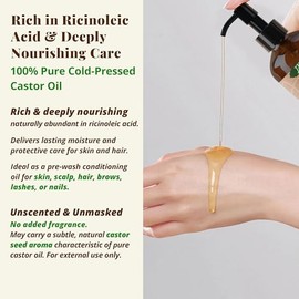 Aceite De Ricino Puro: Prensado En Frío, Sin Refinar Ni Aromatizar. Aceite Multiusos Para Piel, Cabello, Cuero Cabelludo, Pestañas, Cejas Y Para El Cuidado De La Piel. Aceite Portador De
