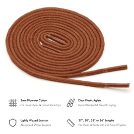 Benchmark Basics Walnut 33" Round Waxed Cotton Shoelaces | 2mm (5/64”) Width (33 Inches, Walnut)