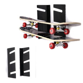 HHUXIUE Skateboard Shelf Wall Mounted Skateboard Storage Rack Skateboard Bracket, Bearing Skateboard Frame, Horizontal Space Saving Design (3 Layers Black)