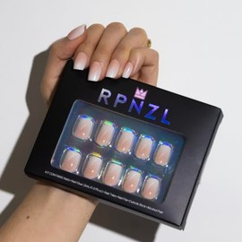 RPNZL Uñas postizas - Melocotón | Punta francesa ombré corta y cuadrada, acabado UV, reutilizables, calidad de salón | 16 tamaños - 32 uñas, kit de 16