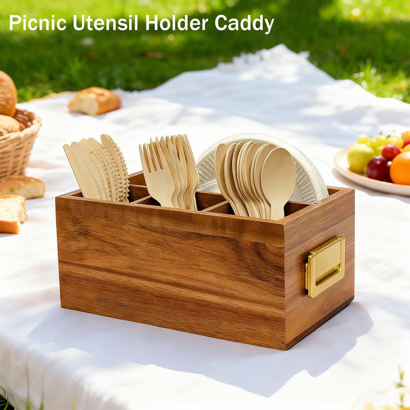 Arflo Acacia Silverware Holder for Party with Handle - Paper