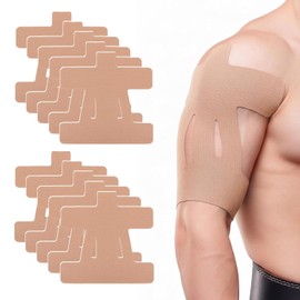 12Pcs Kinesiology Tape for Shoulder, Precut Sports Physio K Tape Support Elastic Waterproof Pre-Cut Athletic Strips Athletic Sticker Patch for Long-Lasting Support Physical Relaxation (Skin)