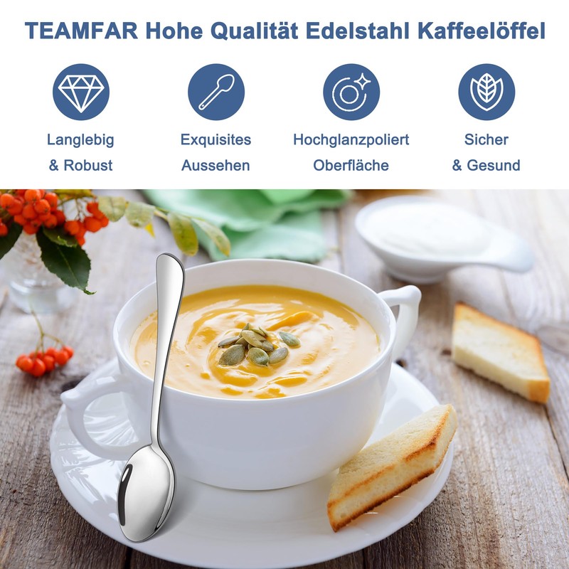 TEAMFAR Tea Spoons, 12 Pieces Stainless Steel Polished Coffee Spoons,