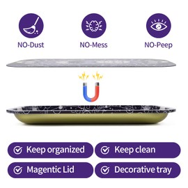 Metal Tray with PVC Soft Magnetic Lid Cover Large Cute Decorative Tray Serving Trays for Home Decor, Coffee Table, Tea, Snacks, Gifts - 11" x 7" (Blue)