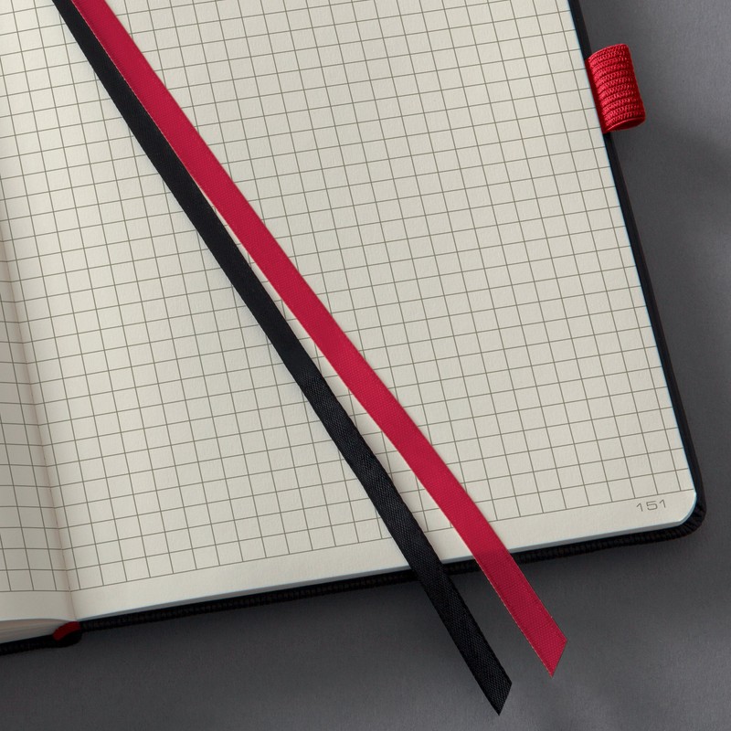 Sigel Hardcover Graph Notebook with Stylish Red Elastic Closure, Black,