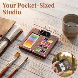 WRINGKIT Set of 2 Mini Wood Watercolor Palette, Portable, 8 Grid