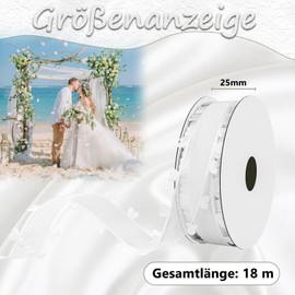 qingmeng Satinband Hochzeit Weiss, 18m Geschenkband Weiss Breit, 25mm Schleifenband, Geschenkband Weiß Hochzeit Stoff, Ribbon Geschenk Band für Taufe Geburtstag Deko Geschenkverpackung