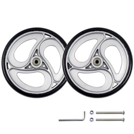 Wealrit 2 Pcs Wheels Replacement for Wheelchairs Solid 8 Inch Walker Wheels Replacement Drive Rollator Wheels Parts(Silver, 8 Inch)
