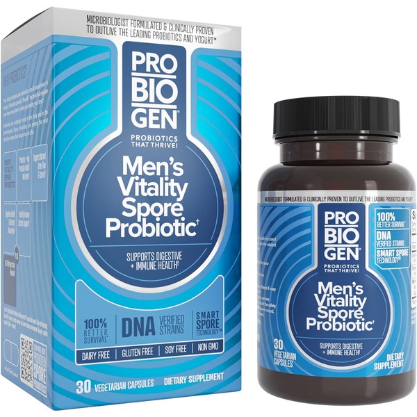 Probiogen Men’s Vitality Probiotic: Smart Spore Technology, DNA Verified, 100X Better Survivability, 30 Count