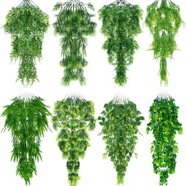 Suncalla Reptile Plants Terrarium Hanging Plants Vines Boston Climbing Terrarium Plant with Suction Cup for Bearded Dragons Lizards Crested Gecko Snake Crab Tank(Lush Series,Multiple Green)