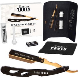 BARBER TOOLS ✮ Razor with Box and 5 Razor Blades + Alum Stone + Polishing Cloth + Case