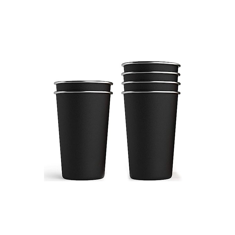 Vasos de Acero Inoxidable 500ml 6PCS, Taza Termica FríoCaliente Negro