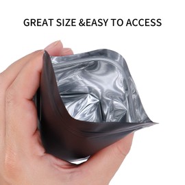 XFXIA 100 Pack Mylar Bags Smell Proof Bags, Foil Ziplock Baggies,Resealable Stand Up Packaging Pouch Bags for Food Storage,Candy,Cookie,Bath Salts (9cm * 13cm, Black)