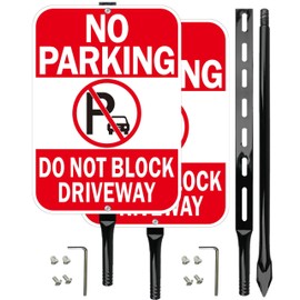 Lxysign No Parking Signs, 10 x 14 Inch Reflective Aluminum, Do Not Block Driveway Warning with 35-Inch Metal Stakes, Weather Resistant, 2 Pack