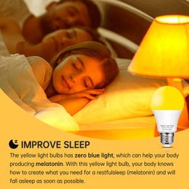 EvaStary Yellow LED Light Bulb Outdoor, 6W Bug Light Bulbs 40W Equivalent Outside, A19 LED Amber Bedroom Night Lights, Warm LEDs Hallway Lighting Decorative Lamps, 4 Pack