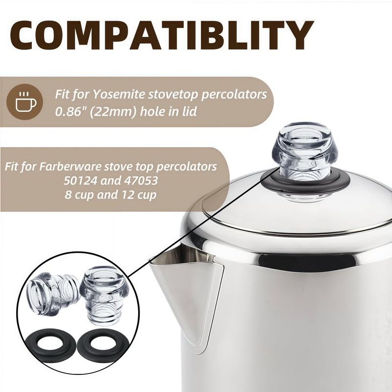 Coffee Percolator Plastic Knob Top and Washer Rings Compatible with