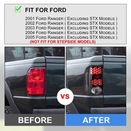 Nixon Offroad Tail Lights for Ford Ranger 2001 2002 2003 2004 2005 Tail Lamps LED Rear Lights Car Rear Lamps Assembly Replacement 1Pair (Glossy Black Housing/Clear Lens)