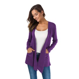TownCat Cardigans for Women Loose Casual Long Sleeved Open Front Breathable Cardigans with Pocket (Purple, XL)