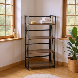 Homy Casa Bathroom Storage Shelf with Metal Frame and Wooden Shelves, Standing Bathroom Organizer Rack for Towels, Toiletries, and Bathroom Essentials