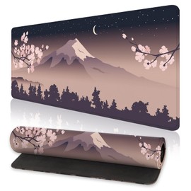 Alfombrilla de mouse japonesa para juegos de flor de cerezo XL, alfombrilla de computadora grande extendida con bordes cosidos, alfombrilla de mouse larga y antideslizante, base de goma para ratones,