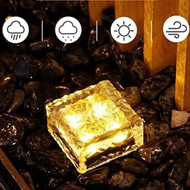 Zukof Solar Ice Cube Lights for Outdoor Garden Decoration - 4” x 4” Frosted Acrylic Waterproof Solar Brick Table Lamps Landscape Lights for Yard, Patio, Pathway (Warm White) (4 Piece)