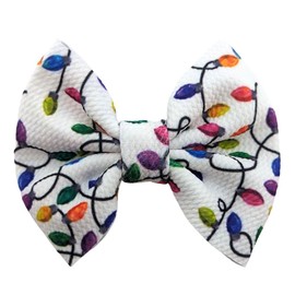 Christmas Bow and Nylon Headband, Handmade Bullet Fabric Holiday Bow Soft Nylon (Christmas Light Headband- 5 Inch)