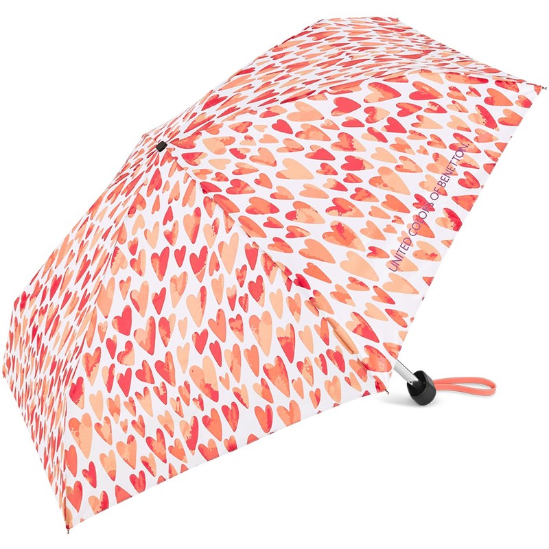 Benetton Pocket Umbrella Ultra Mini Flat Dots, Hearts Pink