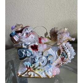 December Diamonds Santa In A Seahorse Sleigh Nautical Christmas Ornament NWT