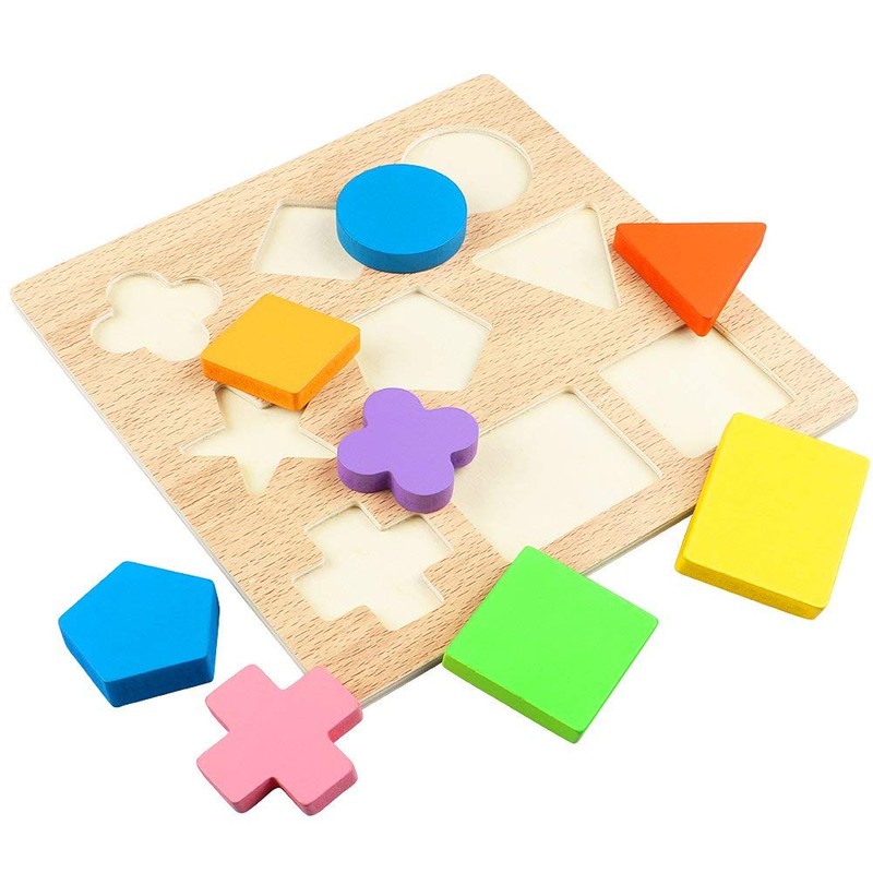 Wooden Shape Puzzles 9 Pieces Kids Wooden Block Matching Game