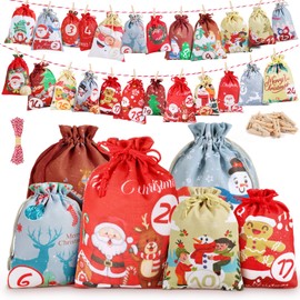 Advent Calendar for Filling, 24 Advent Calendars, Self-Fill Children's Fabric, Large Advent Calendar Craft Bags, Advent Calendar Bags, DIY Christmas Calendar Hanging for Self-Filling Children
