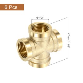 sourcing map 4Pcs Brass Cross Pipe Fitting, 1/2" Female Barstock Cross Fitting Pipe Adapter for Water/Fuel/Air Transport Connect Pipelines