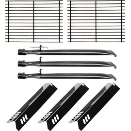 Master Cook 3 Burner Grill Repair Kit - Set of Two Porcelain Coated Cooking Grid,Three Porcelain Steel Replacement Heat Plates & 3 Stainless Steel Burners for Master Cook 3 Burner Grill Model