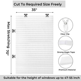 Tlence 6 Pack Temporary Window Blinds, Light Filtering Paper Pleated Shades, Cordless Fabric Coverings with Adhesive and Clips, No Drilling Free Cut Size Paper Curtains for Bedroom, White