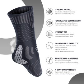 Professional Ankle Support Brace 2 Pack, Breathable Plantar Fasciitis Socks, Anti-Slip Ankle Compression Sleeve Socks for Joint Pain, Ligament Damage, Sprained Ankle, Achilles Tendonitis, Sports