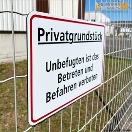 Betriebsausstattung24® Sign Privatgrundstück - Unbefugten ist das Betreten und Befahren verboten | Landscape Format 30.0 x 20.0 cm | 2 mm (Aluminium Composite Plate, White)