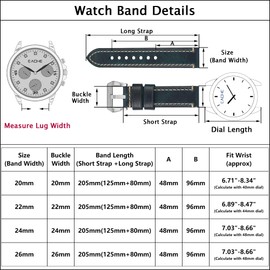 EACHE 20mm Brown Genuine Leather Watch Bands Imported Oil Waxed Leather Thick Leather Watch Straps Black Buckle