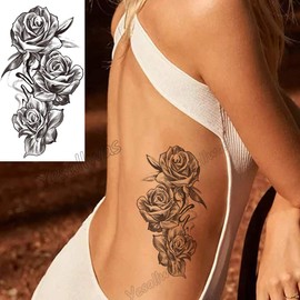 Yesallwas Tattoo Stickers, Flowers, Black, Rose, Set of 12, Tattoo Stickers, Realistic Waterproof, Long Lasting, Tattoo Stickers, Body Seal, Men and Women, Black Rose Flower temporary tattoos 4.5 x