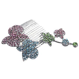 Rhinestone Crystal Flowers Decorative Bridal Hair Comb, Rainbow